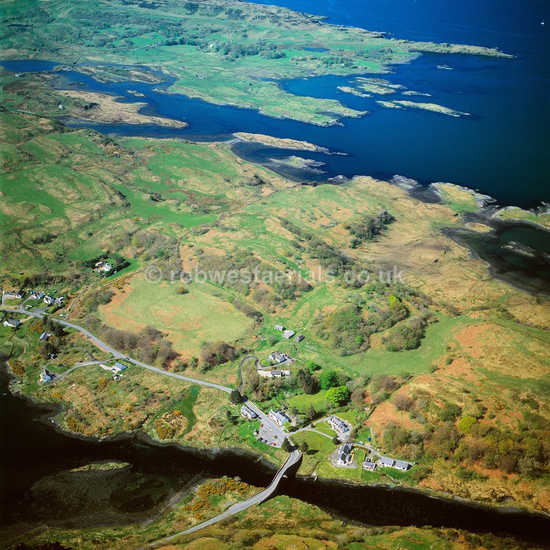 aerial pictures of Scottish west coast coastline coastal villages Islands of Scotland bridge over the Atlantic