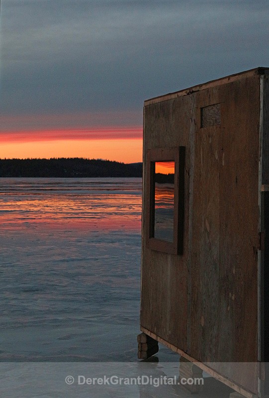 Remains of the Day - Renforth Ice Fishing Hut New Brunswick Canada - Sunset/Moonrise