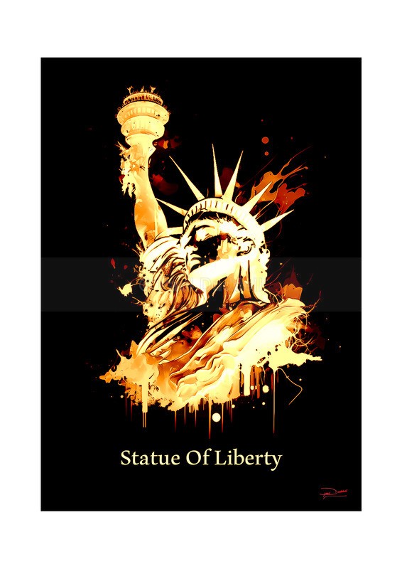 Statue of Liberty Historical Structures Ink Paintings by Paul Duddell, Whispers & Strokes - Artist, Painter, and Photographer