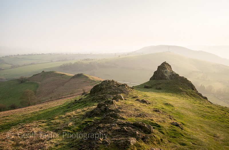 Gaer Stone and Black Planting from Hope Bowdler Hill - Stretton Hills