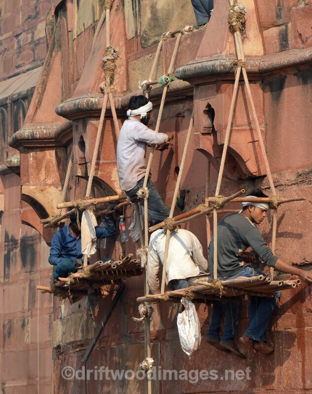 Agra Red Fort renovating stonework - Agra