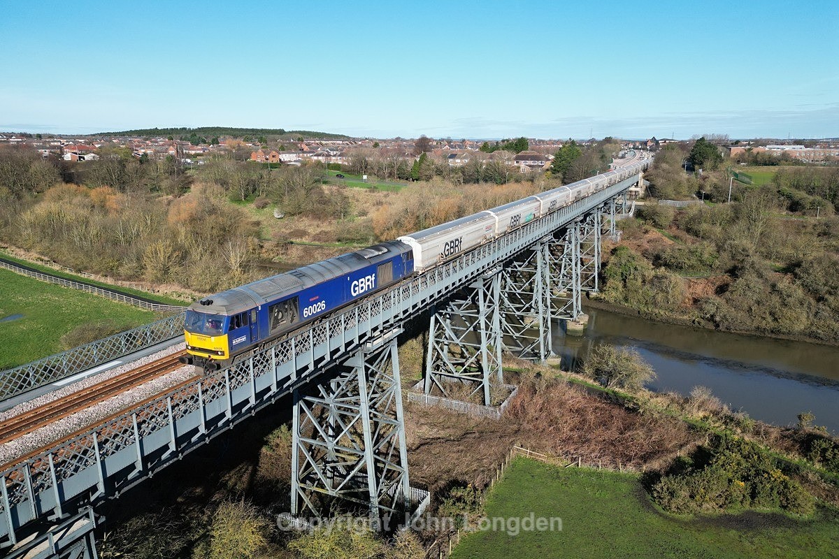 JL - 16.3.24 60026 6N85 Lynemouth - Tyne Dock, Bedlington Viaduct - Blyth & Tyne (north to south)