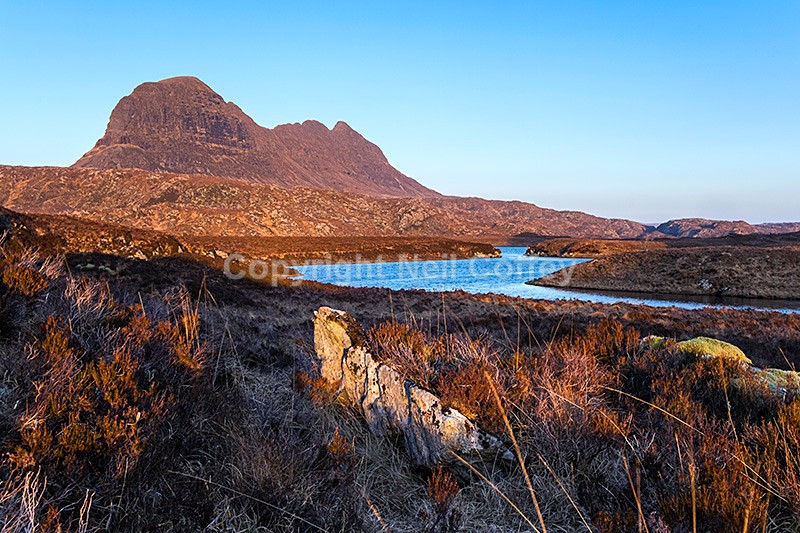 Suilven and River Kirkaig Fionn Loch, Glencanisp Forest, Highland - Landscape format