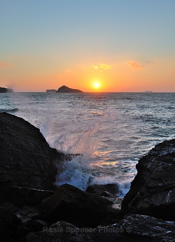 Waves break at sunrise at Meadfoot Beach Torquay - Portrait Views