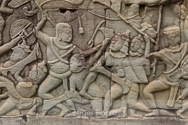 Bas-relief of battle scene, Bayon, Angkor Thom, Cambodia - Cambodia