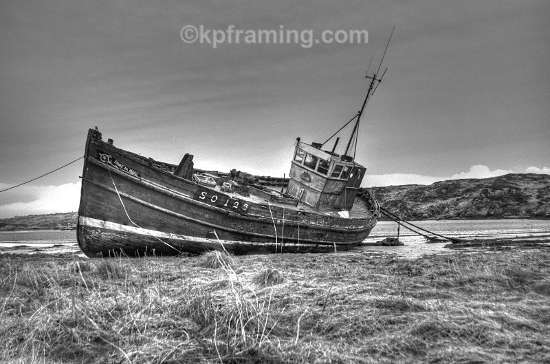Realt na mara broad side view bw - local fishing boats of donegal