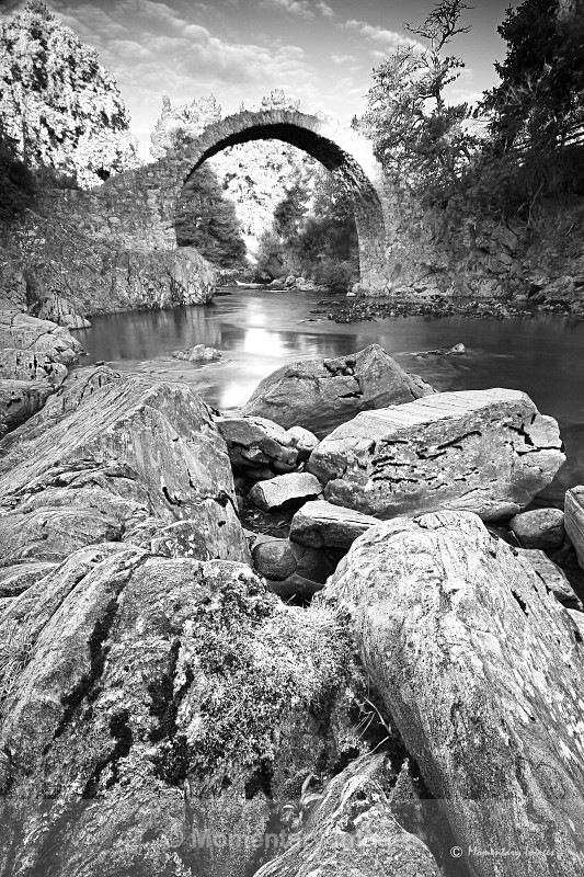 Old Pack Horse bridge Carrbridge bandw - Black and White