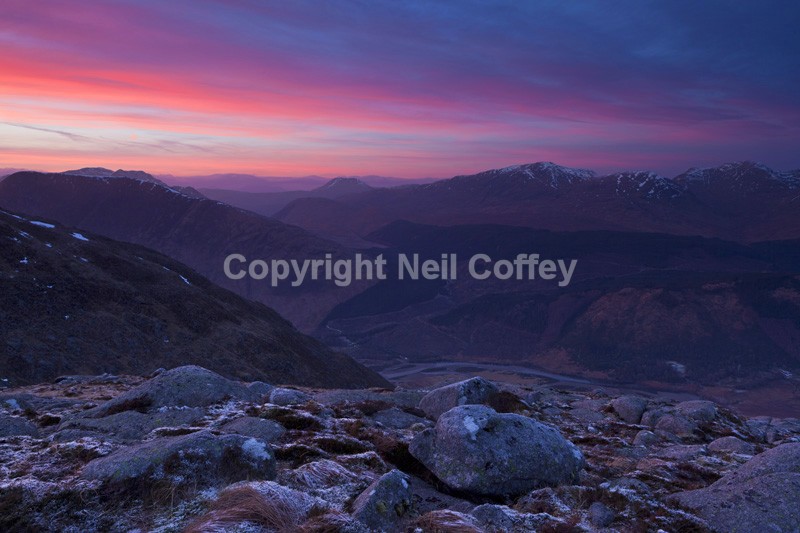 Glen Etive sunset from Ben Starav, Highland - Landscape format