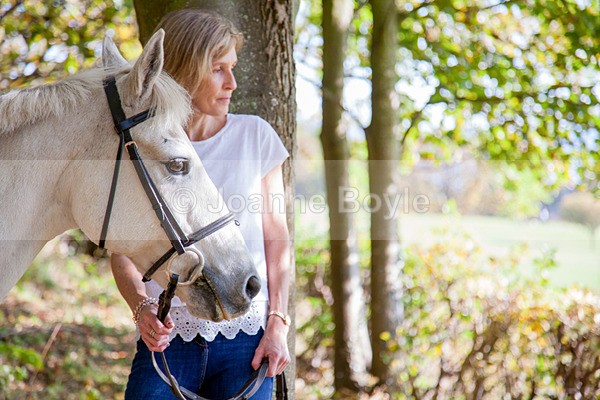 lady & grey pony in woods - Equine Gallery Portfolio