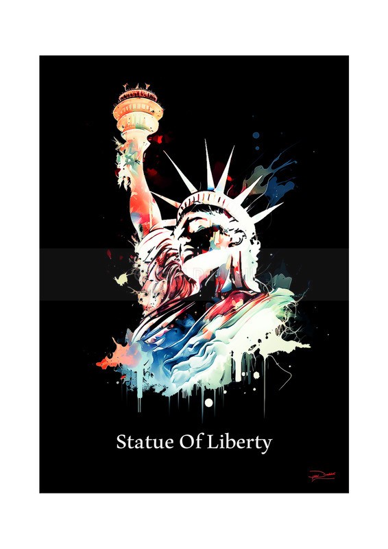 Statue of Liberty Historical Structures Ink Paintings by Paul Duddell, Whispers & Strokes - Artist, Painter, and Photographer