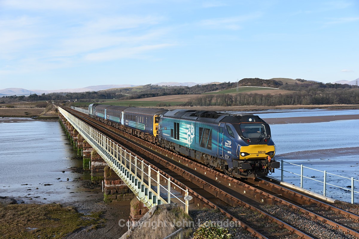 JL - 20.3.18 68018 & 68017 2C34 14:35 Carlisle - Barrow, Eskmeals - Cumbrian Coast (north to south)