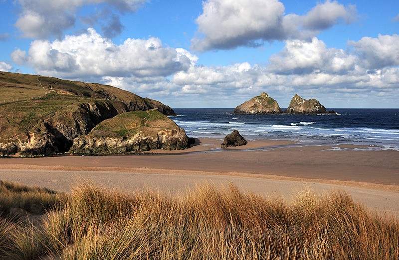 CW22 Looking down on the sand dunes at Holywell Bay and Gull Rocks - Greetings Cards - Cornwall  and Devon Misc