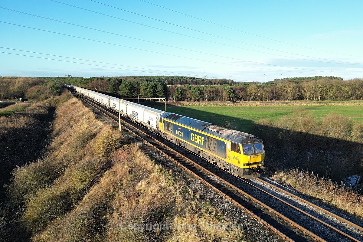 JL - 19.12.23 60021 6N86 Tyne Coal Terminal - Lynemouth PS, Woodhorn - Blyth & Tyne (north to south)