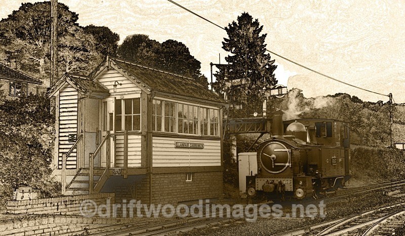 WLLR Llanfair signal box and Countess passing - The Welshpool & Llanfair Light Railway
