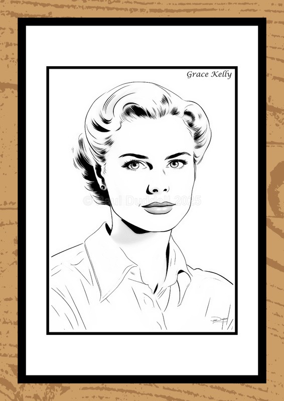 Grace Kelly Hand-Drawn Portrait - Legends of Film by Artist Paul Duddell