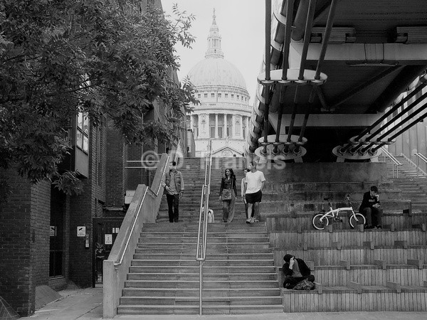 St Paul's Cathedral From Under The Millennium Bridge (b&w) - By The Thames