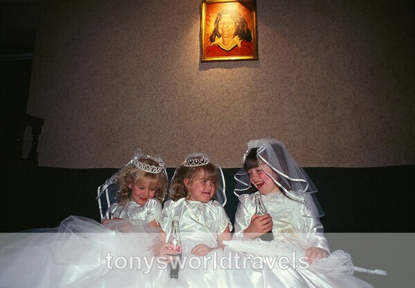 Three Girls Celebrating First Communion, Belfast, Ireland. - World's Major Religions