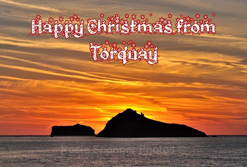 2 in stock XM024 - Vivid Sunrise at Thather Rock - XMAS CARDS Torquay St Marychurch, Babbacombe and Cockington