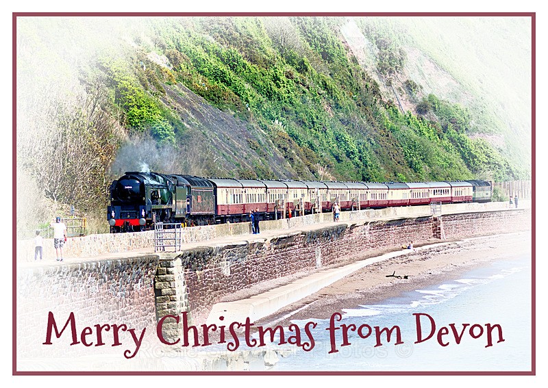 XM051 - Steam train Braunton 34046 approaching Teignmouth in Devon - XMAS CARDS Teignmouth and Shaldon
