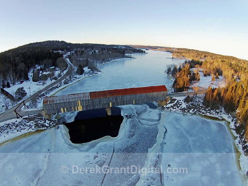 Milkish Inlet Covered Bridge #1 Bayswater New Brunswick Aerial View - Covered Bridges of New Brunswick