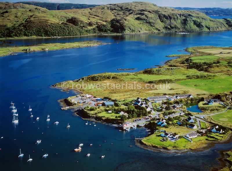 aerial pictures of Scottish west coast coastline coastal fishing villages Islands tourist attractions of Scotland