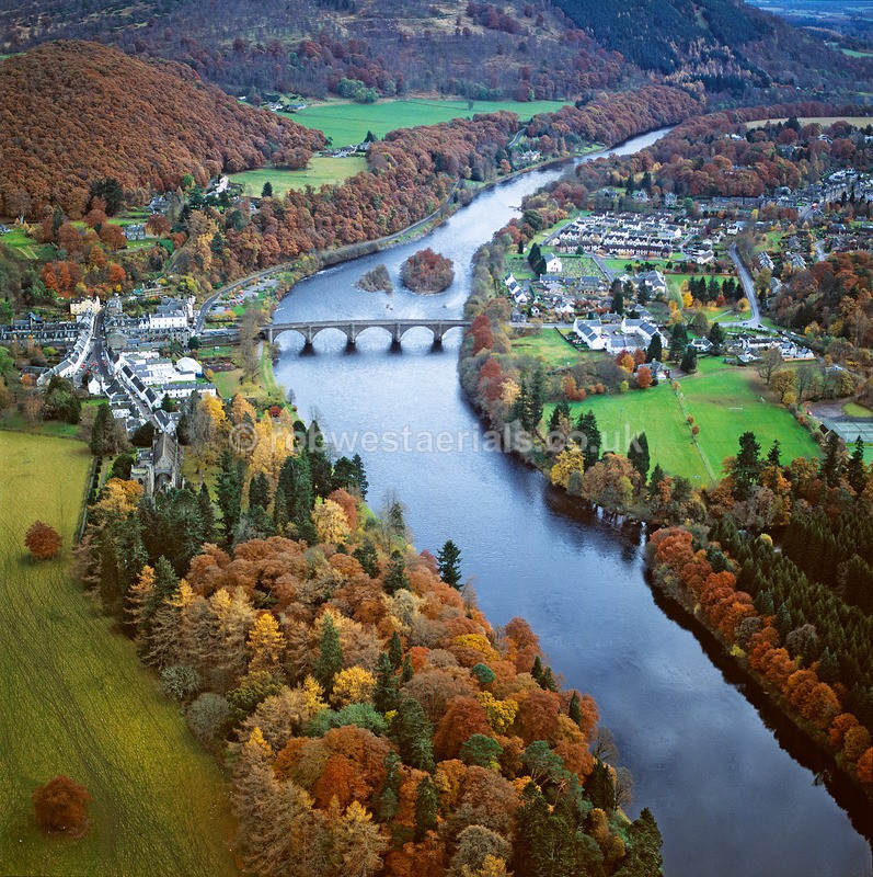 Dunkeld village and River Tay in Scotland