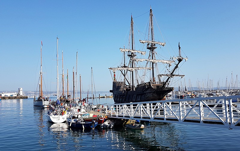 NEW BX30 Pirate Ship El Galeon at The Marina for The Pirate Festival - Greetings Cards Brixham Broadsands and Kingswear
