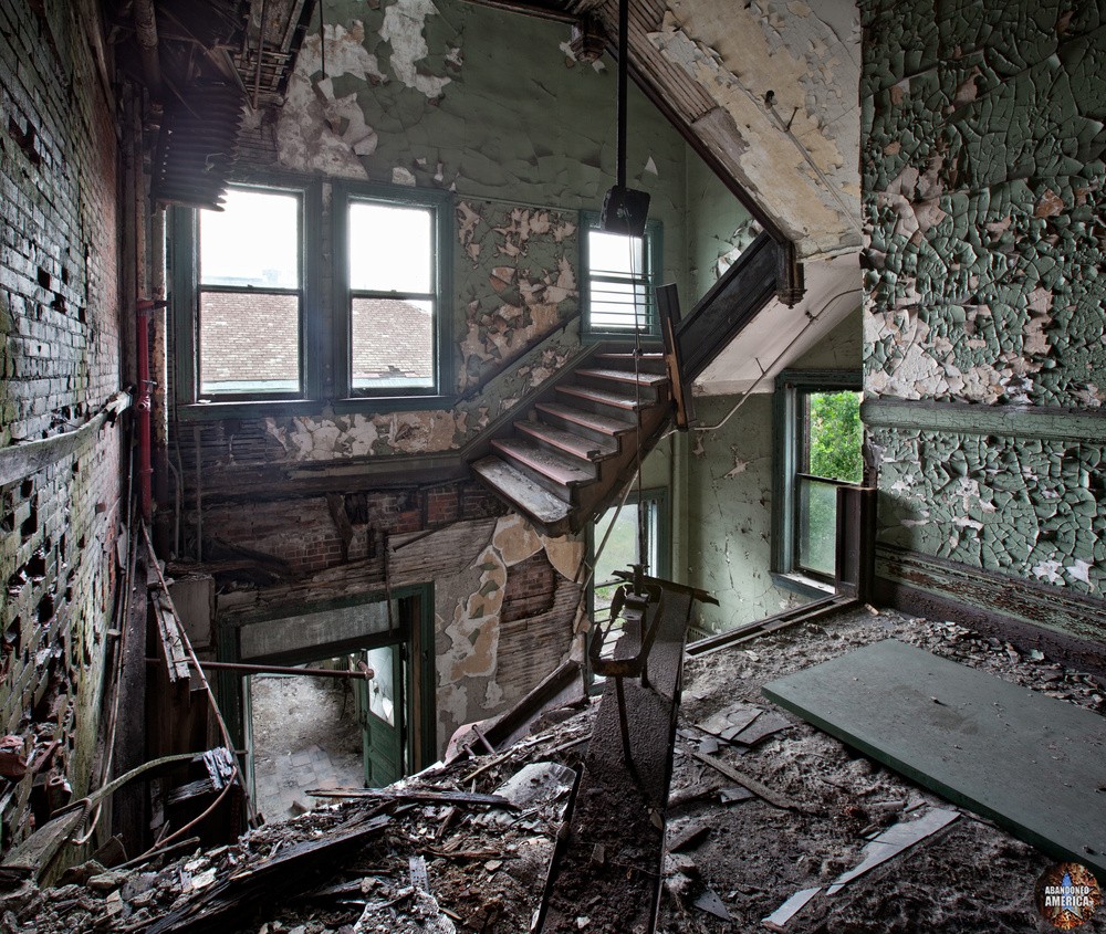 The collapsed grand staircase in Bethlehem Steel's administration building in Lackawanna NY