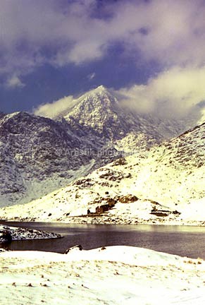 Snowstorm over Snowdon from Llyn Llydaw vertical - Sceniks.com - Snowdonia landscape photographs by Dave O'Shea