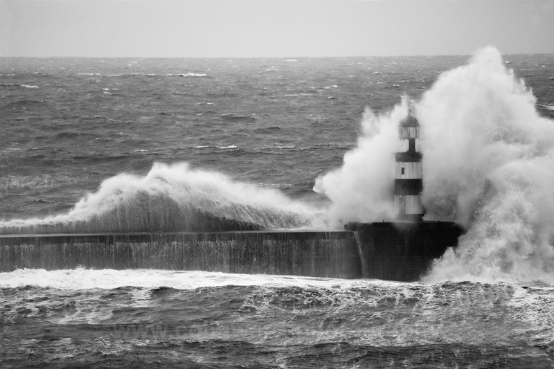 Seaham Lighthouse During a Winter Storm.    ref 0080 - County Durham