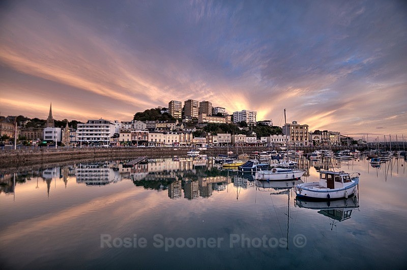 Pink sunset reflections at Torquay Harbour Devon 1 - Torquay See separate galleries for Cockington, Meadfoot and Anstey's Cove