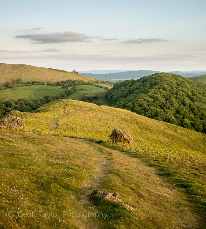 Gaer Stone and Helmeth Hill from Three Fingers Rock - Stretton Hills
