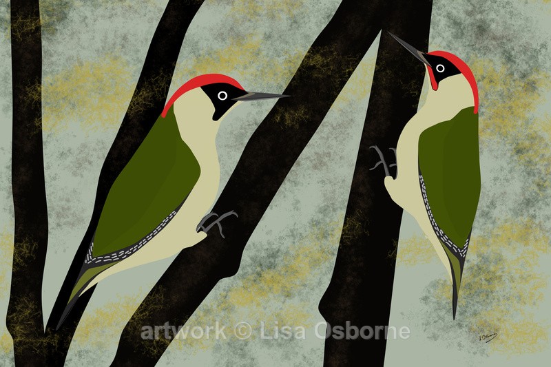 Green woodpeckers - DIGITAL ARTWORK