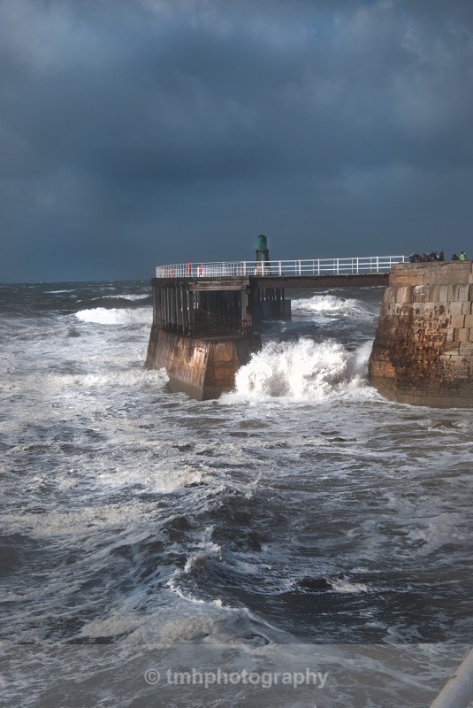 Rough Sea at Whitby Pier. - Yorkshire Coast