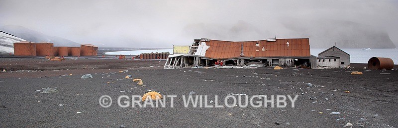 Oil tanks and ruined accommodation Deception Island - Antartica