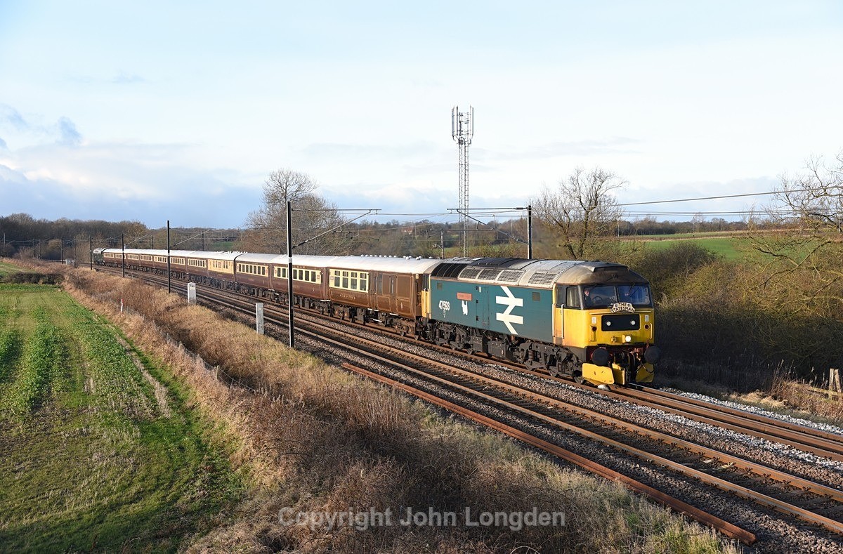 JL - 21.12.23 47593 1Z34 Leicester - Edinburgh, Ricknall Grange - East Coast Main Line (north to south)