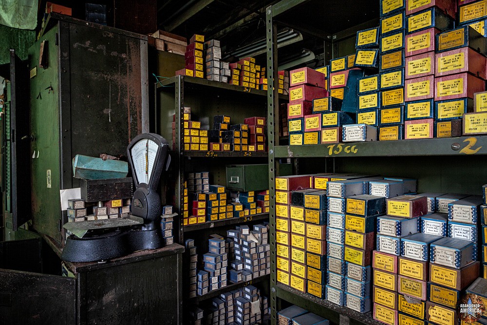 Boxes of sewing needles line the shelves at Golaski Labs
