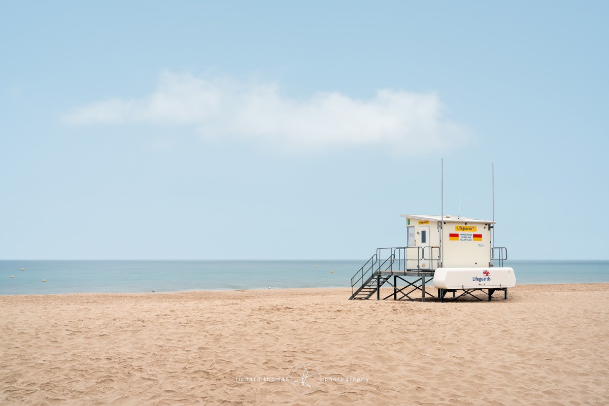 The Lifeguard station on Branksome Chine beach near Bournemouth and Poole in Dorset