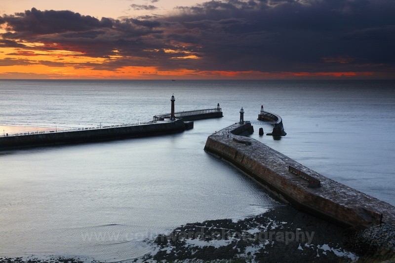 Whitby Harbour after sunset.       ref 8704 - North Yorkshire and Cleveland