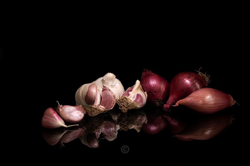 Garlic, red onions and shallot - Food Photography
