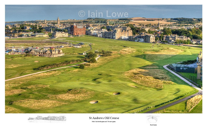 The Od Course Aerial Image - The16th & 2nd double-green & 17th tee to - Scottish Links Aerial Images