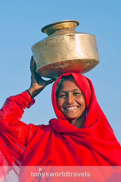 Woman with red shawl , Rajasthan, India - India