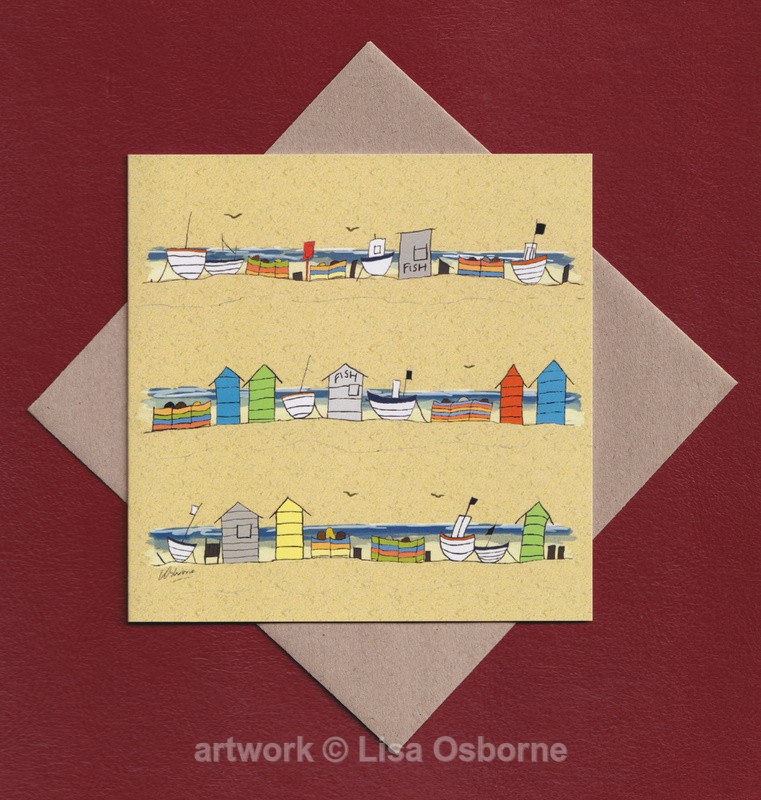Beach huts and boats greetings card - GREETINGS CARDS