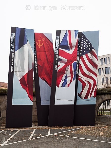 Flags outside Nuremberg Palace of Justice -12 - Budapest to Amsterdam in Autumn
