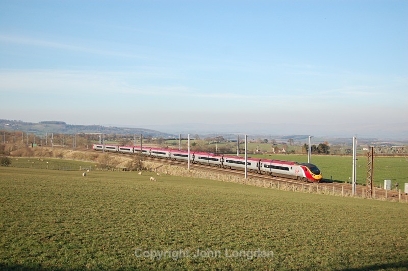 11.3.14 - 390XXX 9M86 14.51 Edinburgh - Euston, Eden Valley loop - West Coast Main Line (north to south)