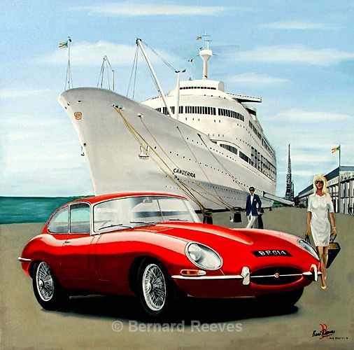 Jaguar E-Type and Canberra- Southampton Docks - Classic cars