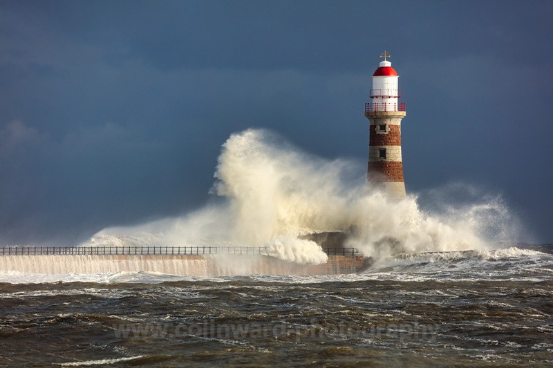 Huge Wave crashing into Roker Lighthouse, Sunderland.    ref 0594 - Tyne and Wear