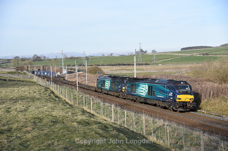JL - 26.3.17 68023 & 68002 4M48 Mossend - Daventry, Shap Beck - West Coast Main Line (north to south)