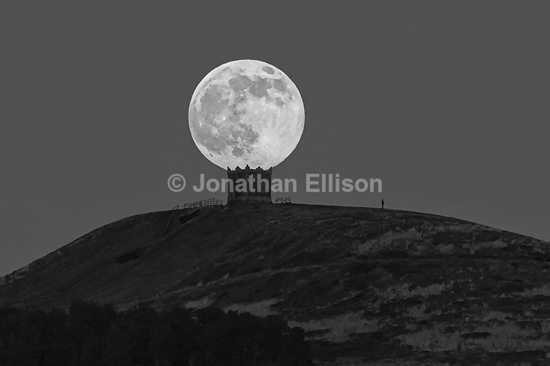 Rivington Pike Moonrise - Black and White
