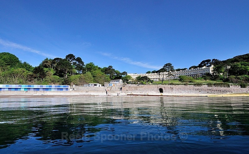 A very calm morning at Meadfoot viewed from the sea showing The Osborn - Meadfoot Beach Torquay